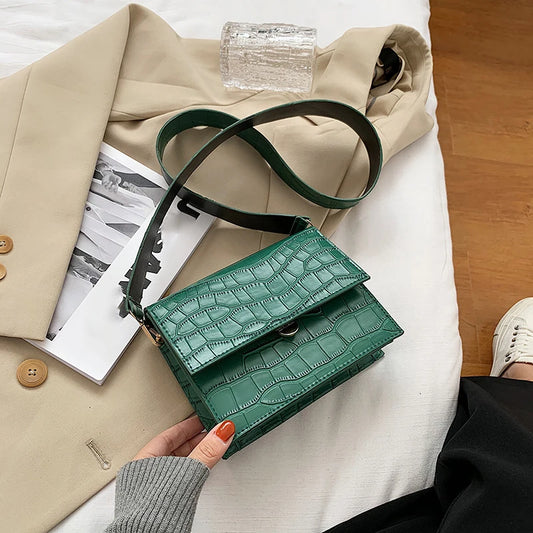 Alligator Pattern PU Leather Crossbody Bags for Women Small Messenger Bag Lady Flap Shoulder Bag Luxury Handbag and Purse Bolso